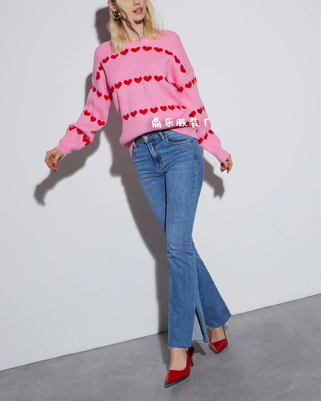 Heart Pattern Loose Knit Sweater Women's Pullover