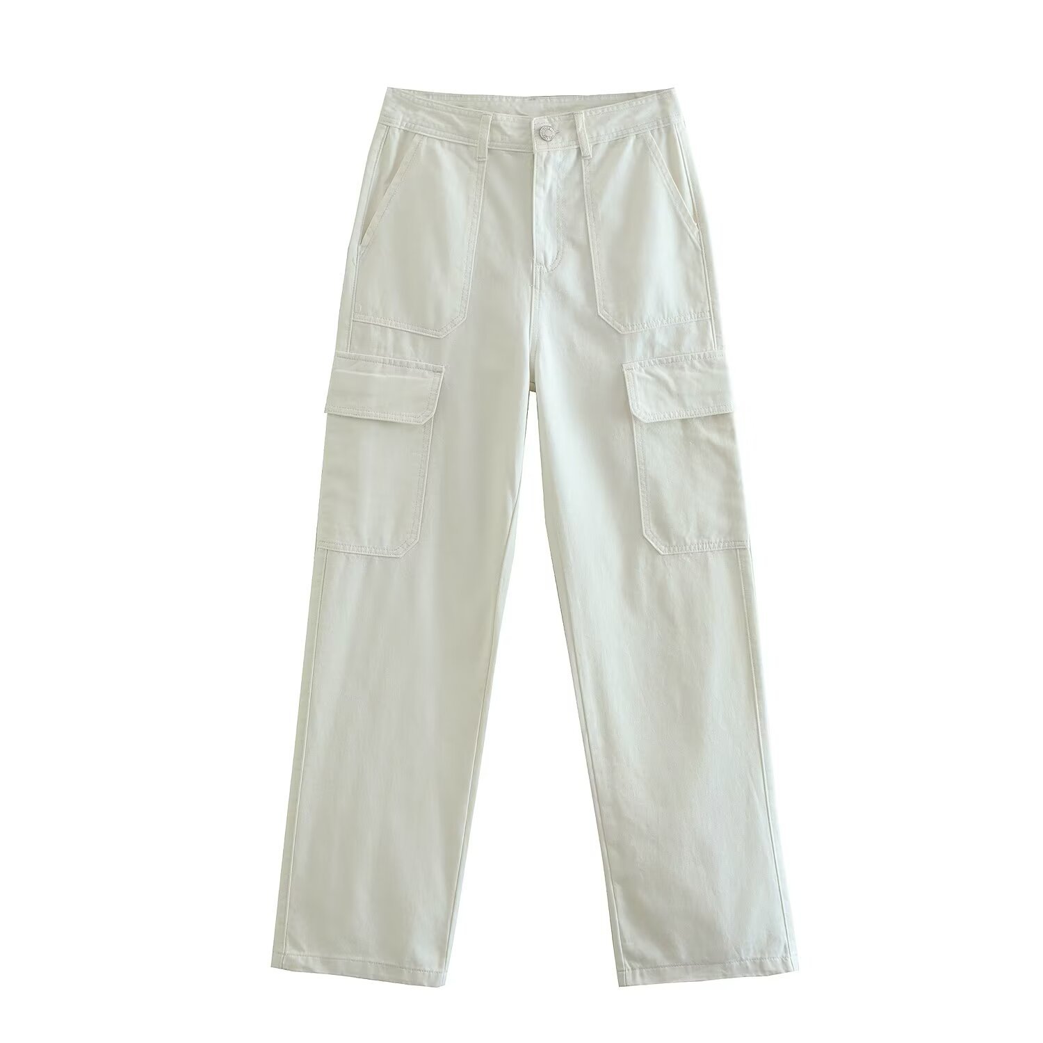 Women's Straight-Leg Cargo Pants Multi-Color High-Waist Streetwear