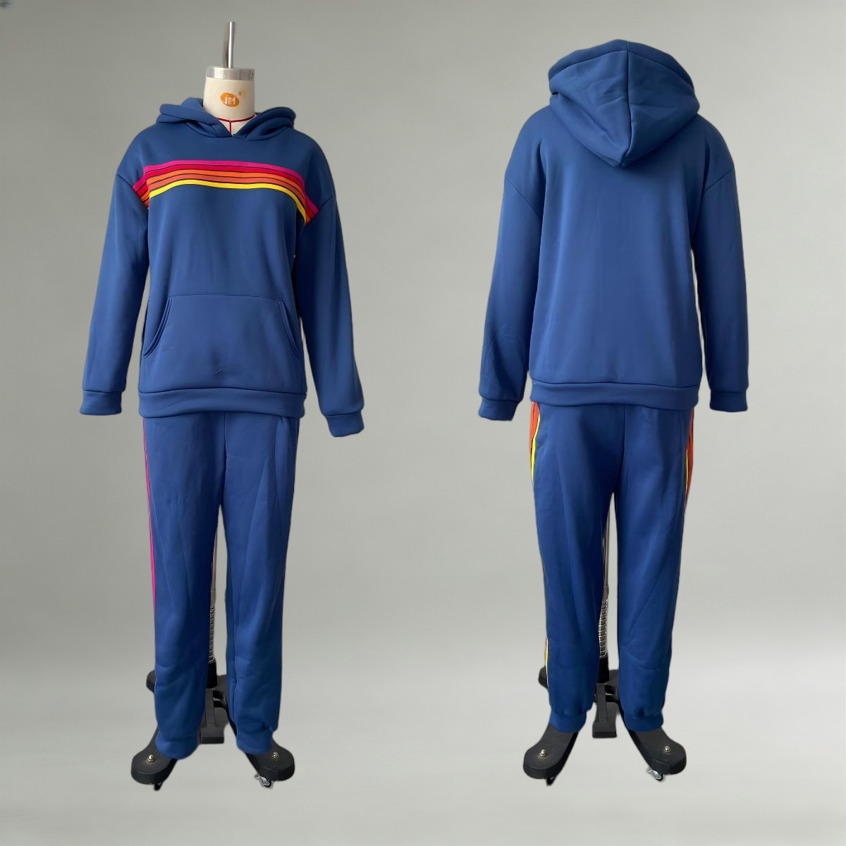 Women's Hooded Colorblock Striped Loungewear Set with Elastic Waist