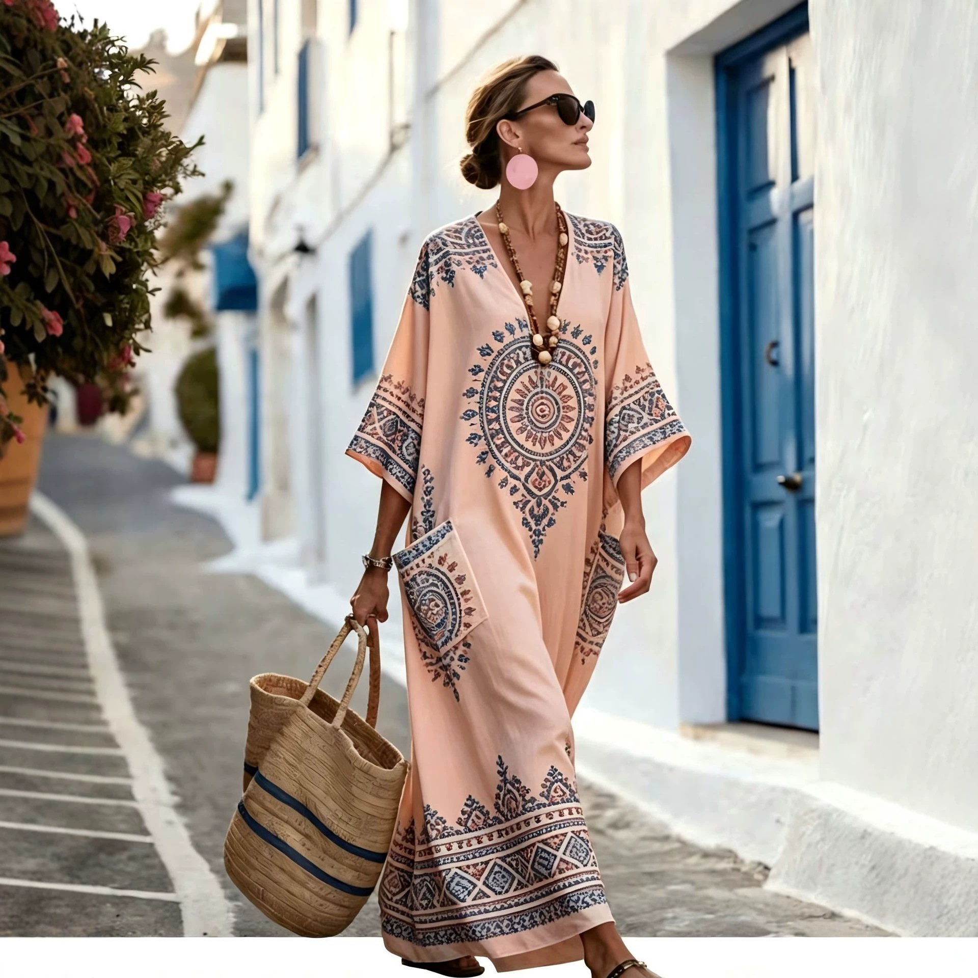 Women's Floral Print Casual Dress with Pockets