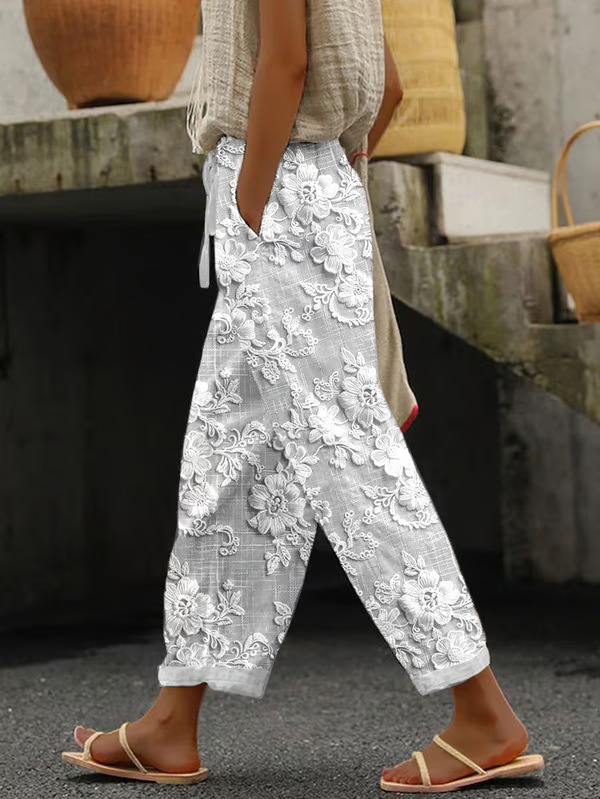 Women's Vintage Floral Print Straight-Leg Casual Pants