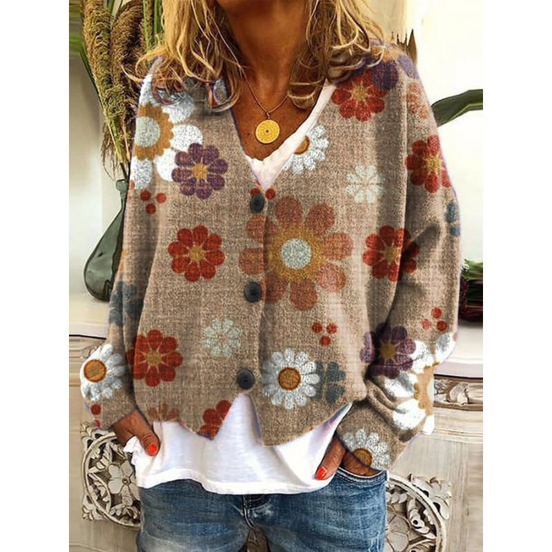 Christmas Abstract Print Casual Cloak Cardigan