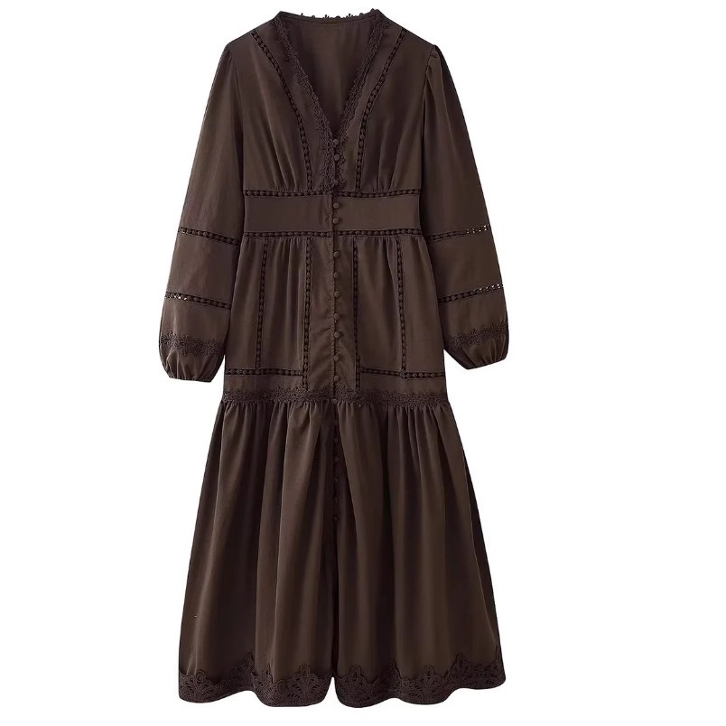 Two-Tone Embroidered Cutout Long Dress