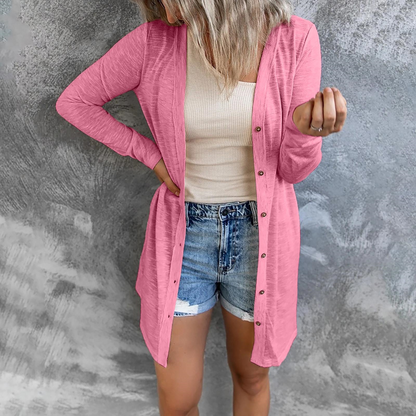 Solid Color Single-Breasted Midi Cardigan Long Sleeve Sun Protection Cover-Up