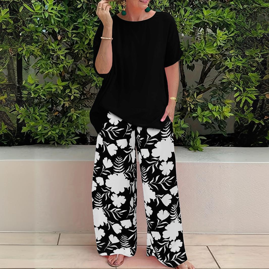 Women's Summer Loose Print Pants Casual Two-Piece Set