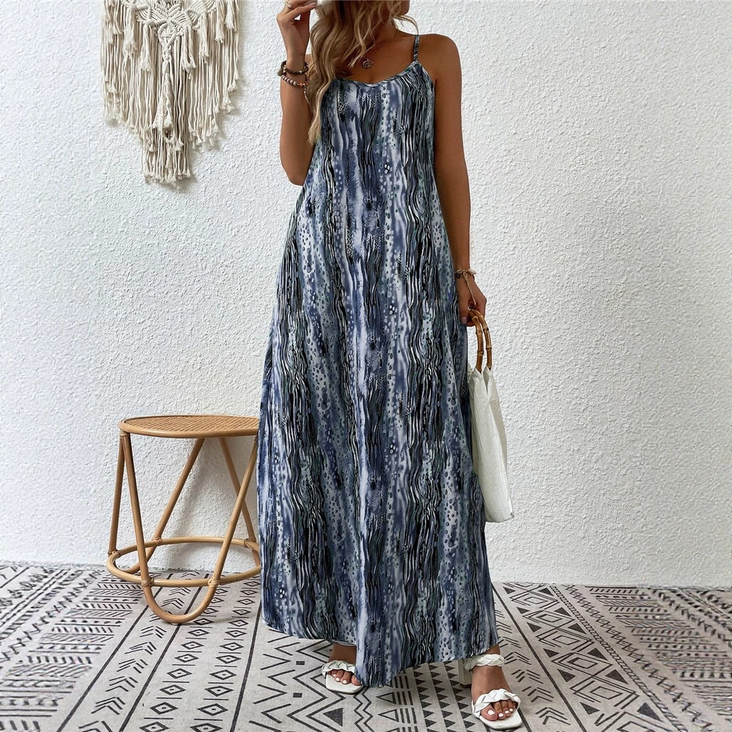 Ink Tie-Dye Sleeveless Maxi Dress Loose Straight Flowy