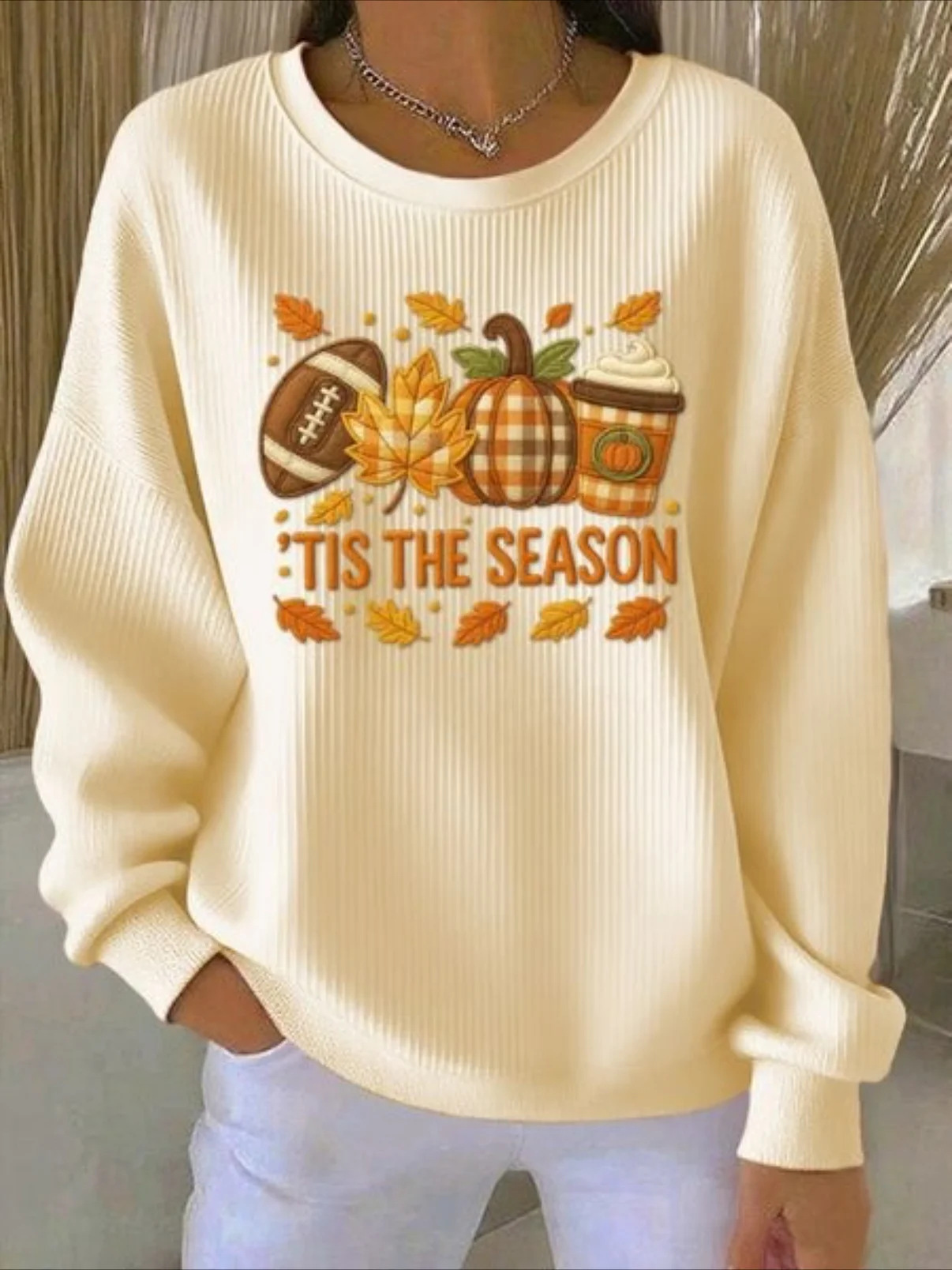 Women's Pumpkin Christmas Tree Bow Print Crewneck Sweatshirt