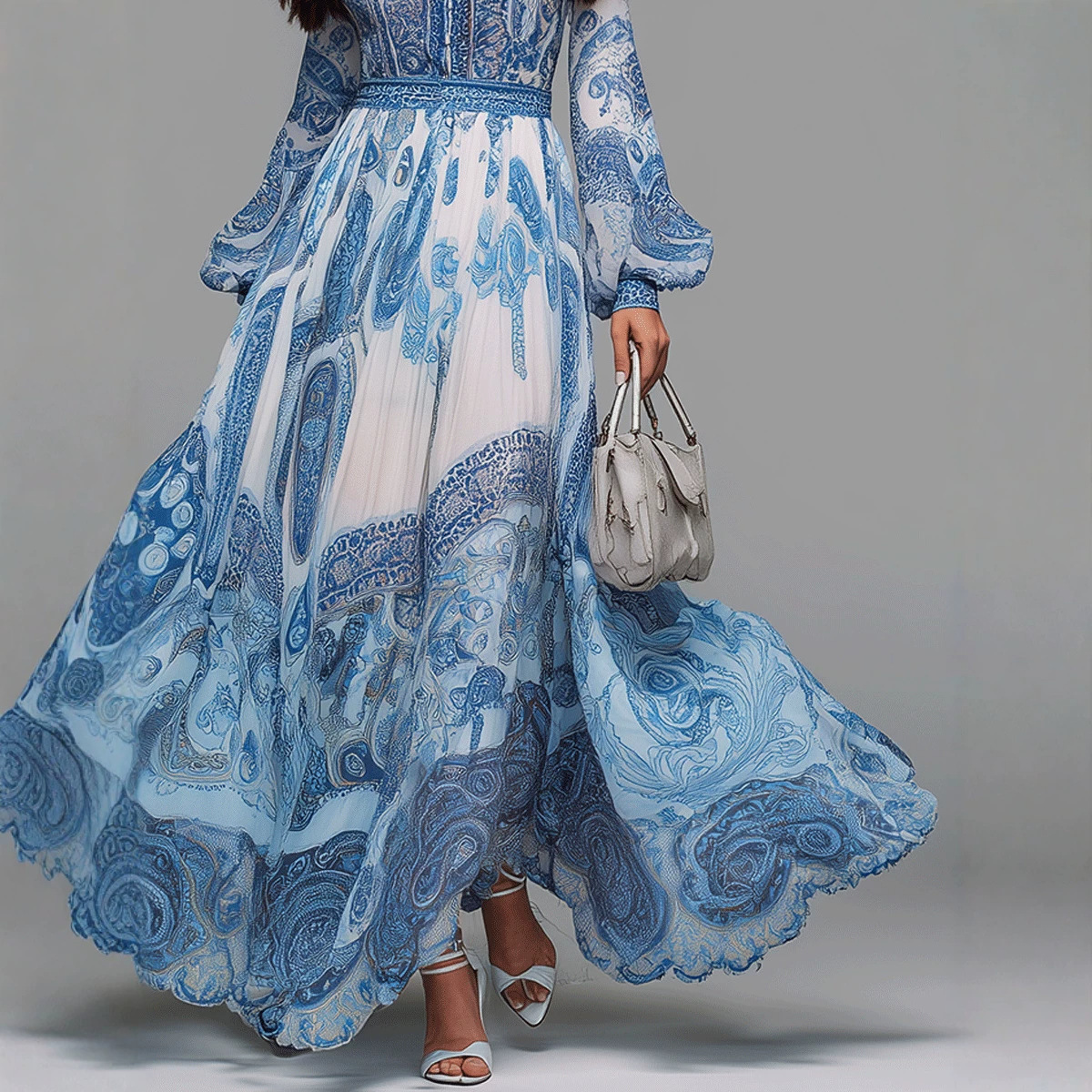 Bohemian Digital Print A-Line Long Dress