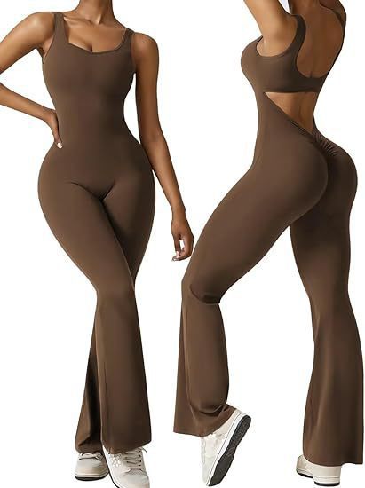 Women's Sleeveless Flared Jumpsuit with Open Back and High Waist