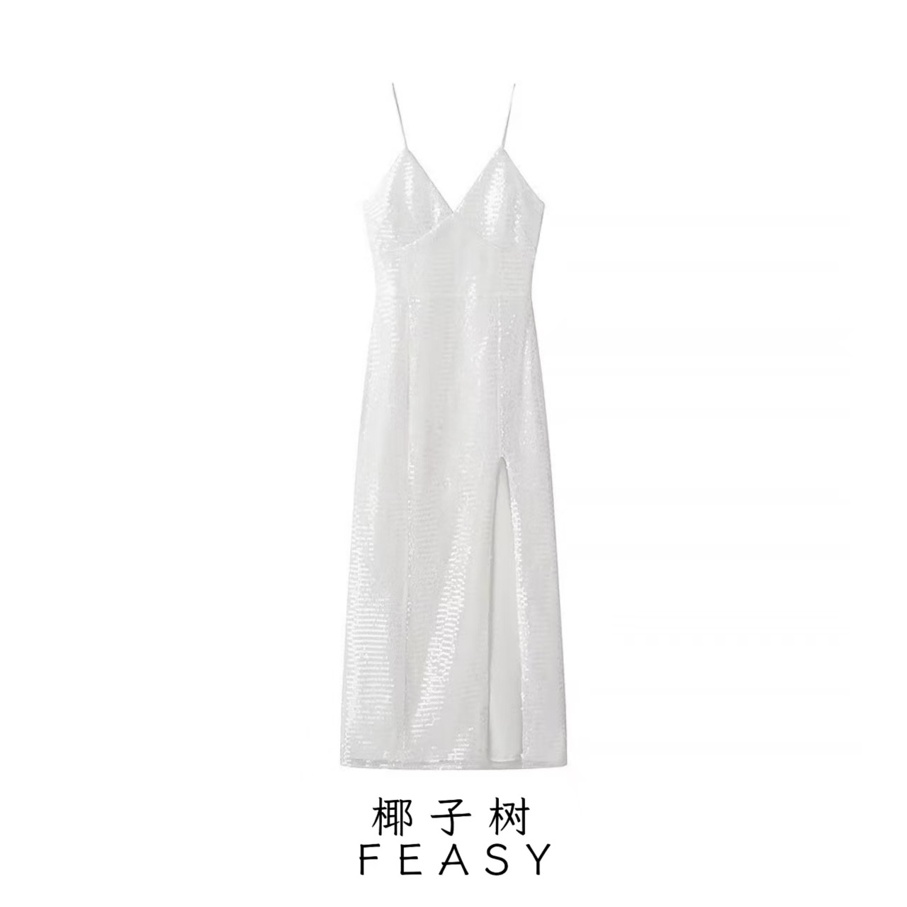 Women's Sleeveless Sequin Cami Dress V-Neck A-Line Midi