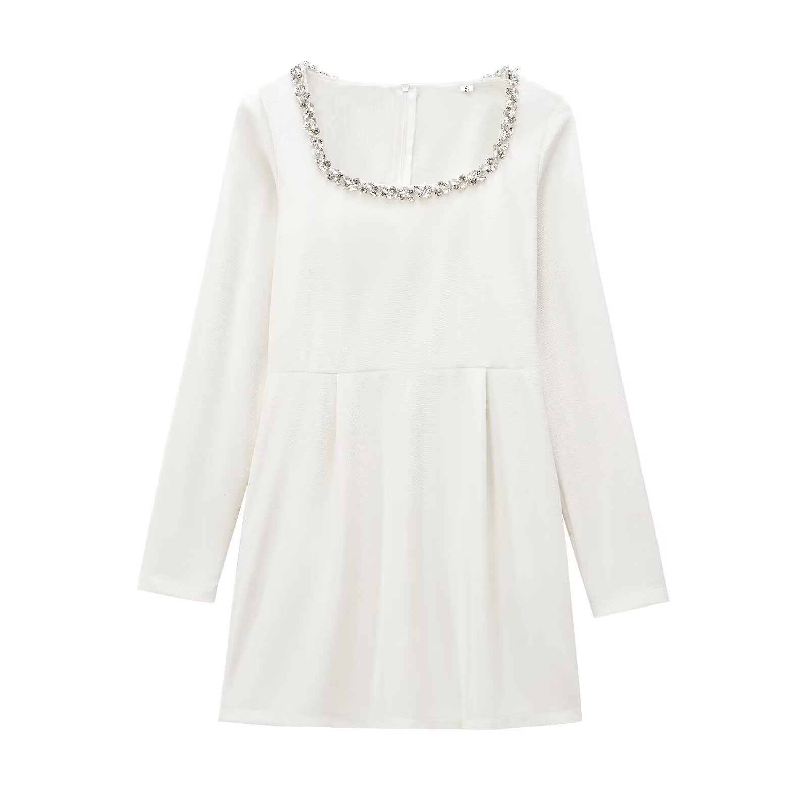 Square Neck Long Sleeve Beaded Velvet Dress