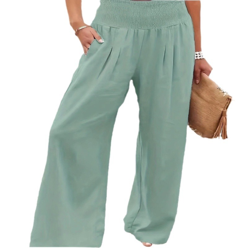 Women's Casual Cotton Distressed Mid-Rise Wide-Leg Pants