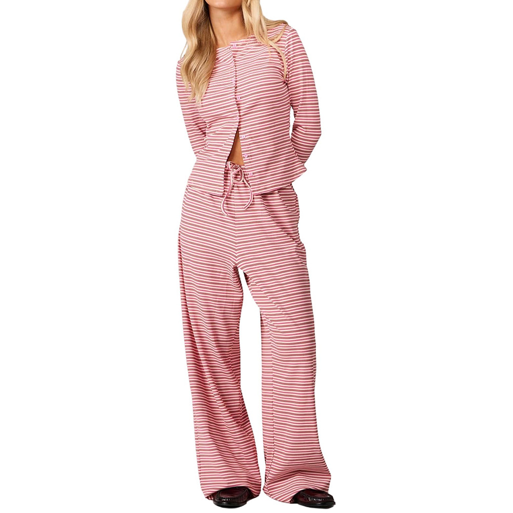 Women's Striped Long Sleeve Top and Pants Casual Y2K Set