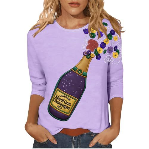 Women's Wine Bottle Ribbon Polka Dot Bouquet Print Crewneck Sweatshirt