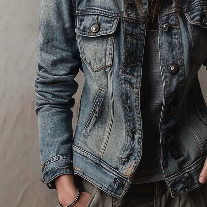 Vintage Washed Faded Denim Work Jacket