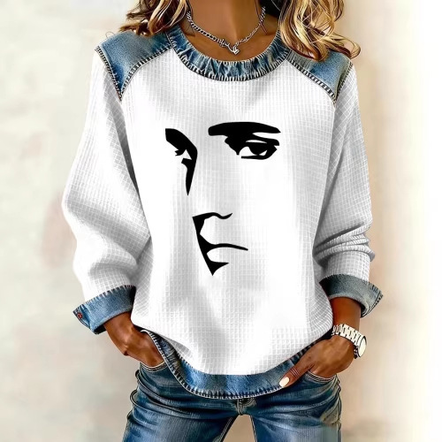 Women's Striped Paw Print Tribal Graphic Crewneck Sweatshirt