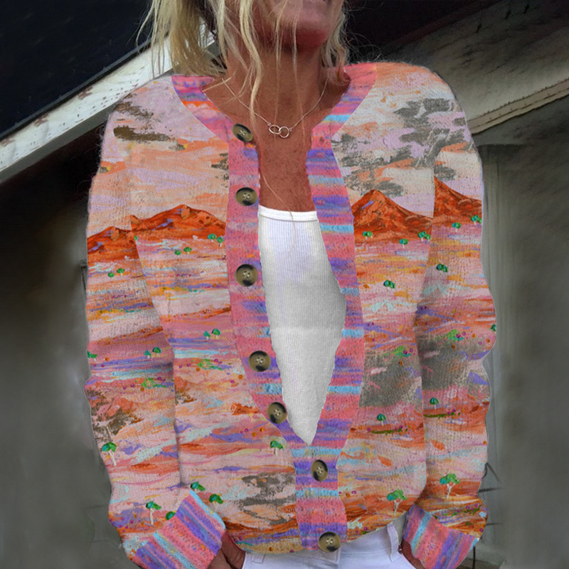Women's Winter Animal & Floral Print Cardigan Sweater