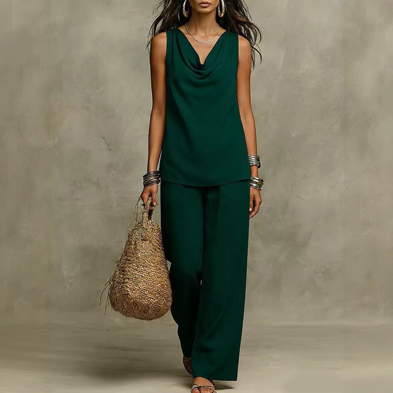 Women's Solid V-Neck Casual Two-Piece Set Short Sleeve Top