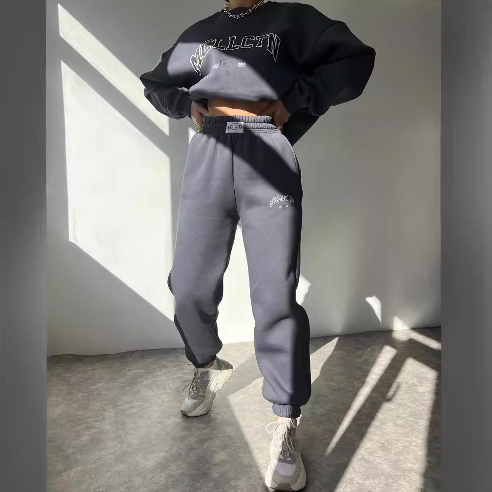 Women's Casual Print Fleece-Lined Sweatshirt and Pants Set