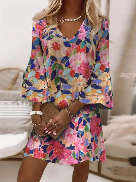 Women's Animal Print Ruched Floral Midi Dress