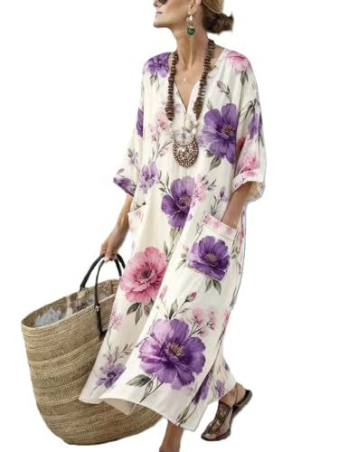 Women's Boho V-Neck A-Line Midi Dress with 3D Print