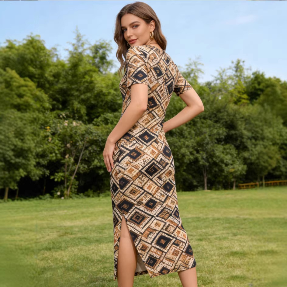 Women's Summer Bodycon Midi Dress with Slit, Mid-Waist, Slimming Commuter Style