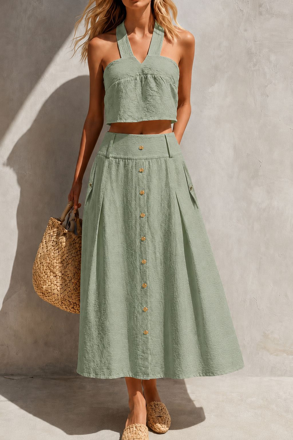 Women's Solid Color Cami Top and Midi Skirt 2-Piece Set