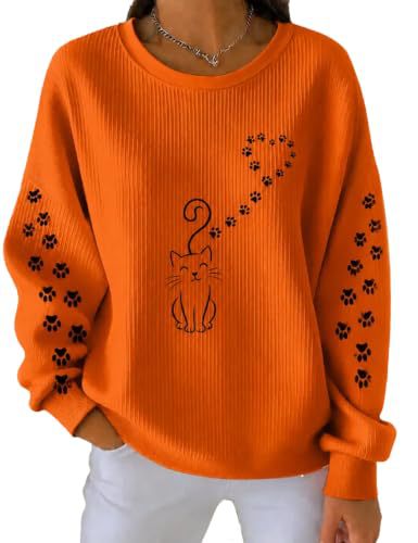Women's Cat Tail Heart Paw Print Crewneck Sweatshirt