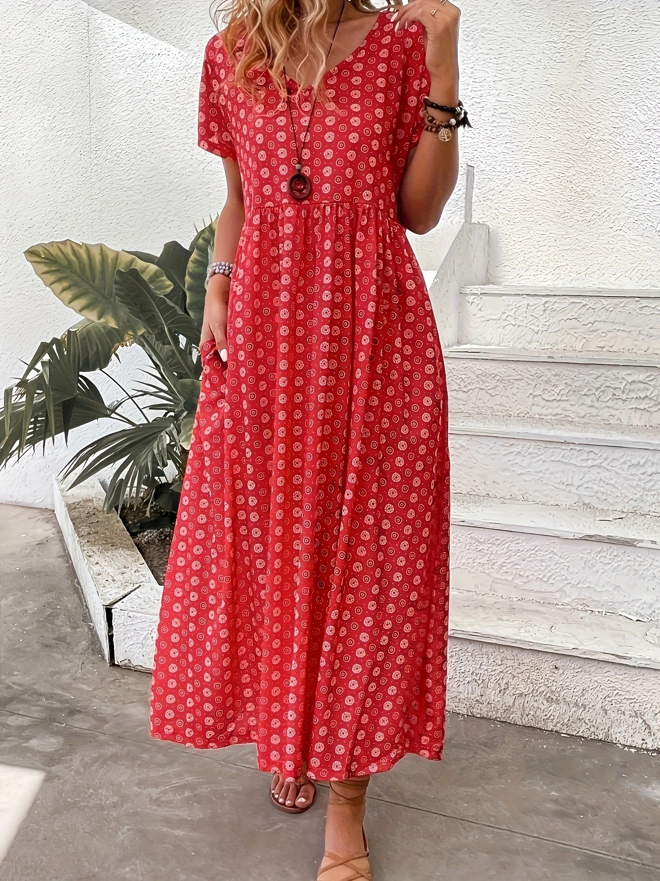 Women's Summer Short Sleeve Casual Long Dress