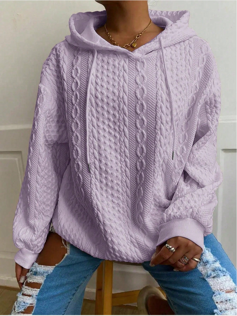 Women's Cable Knit Hooded Pullover Sweatshirt with Pockets