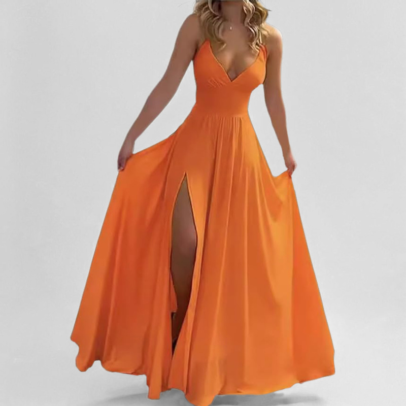 Elegant Solid Color Split Cami Long Dress
