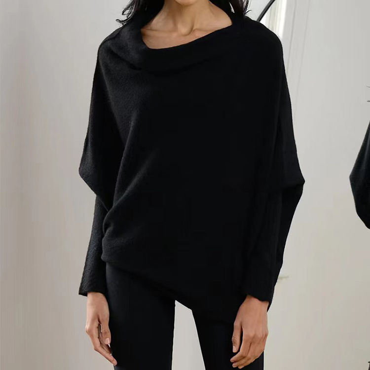 Women's Off-Shoulder Knit Pullover Sweater with Batwing Sleeves