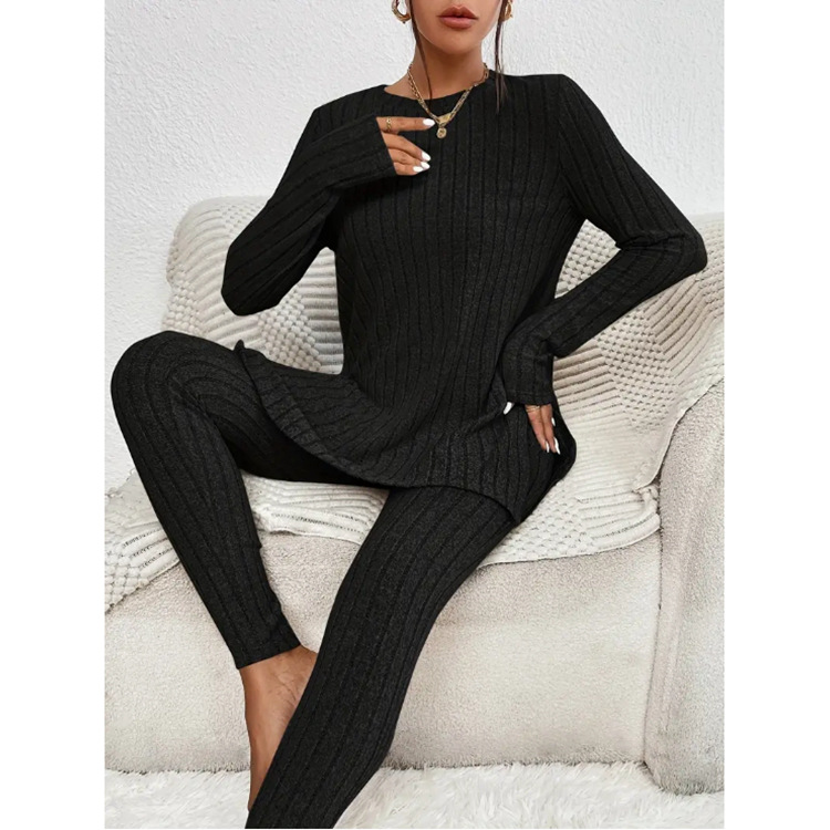Solid Color Slim Fit Long Sleeve T-Shirt and Pencil Pants Set