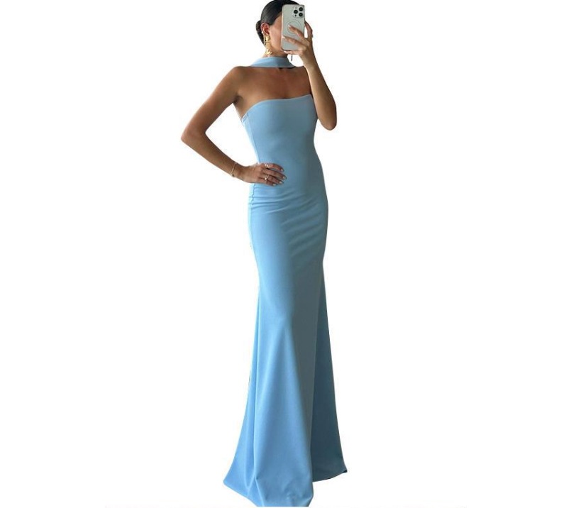 Women's Solid Color Adjustable Halter Bodycon Long Dress