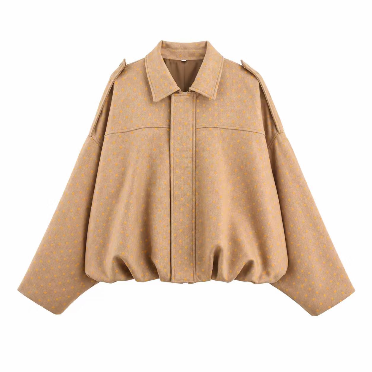 Faux Suede Bomber Jacket with Batwing Sleeves and Zip Front