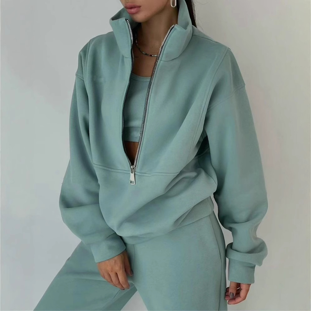 Women's Fleece Zip-Up Tracksuit Set Casual Athleisure