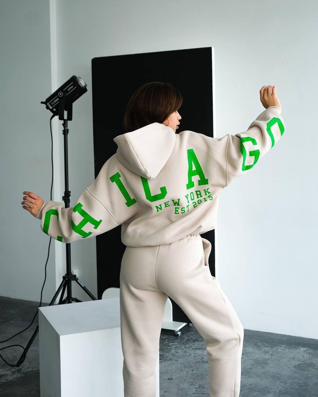 Women's Loose Back Print Hooded Sweatshirt and Pants Set