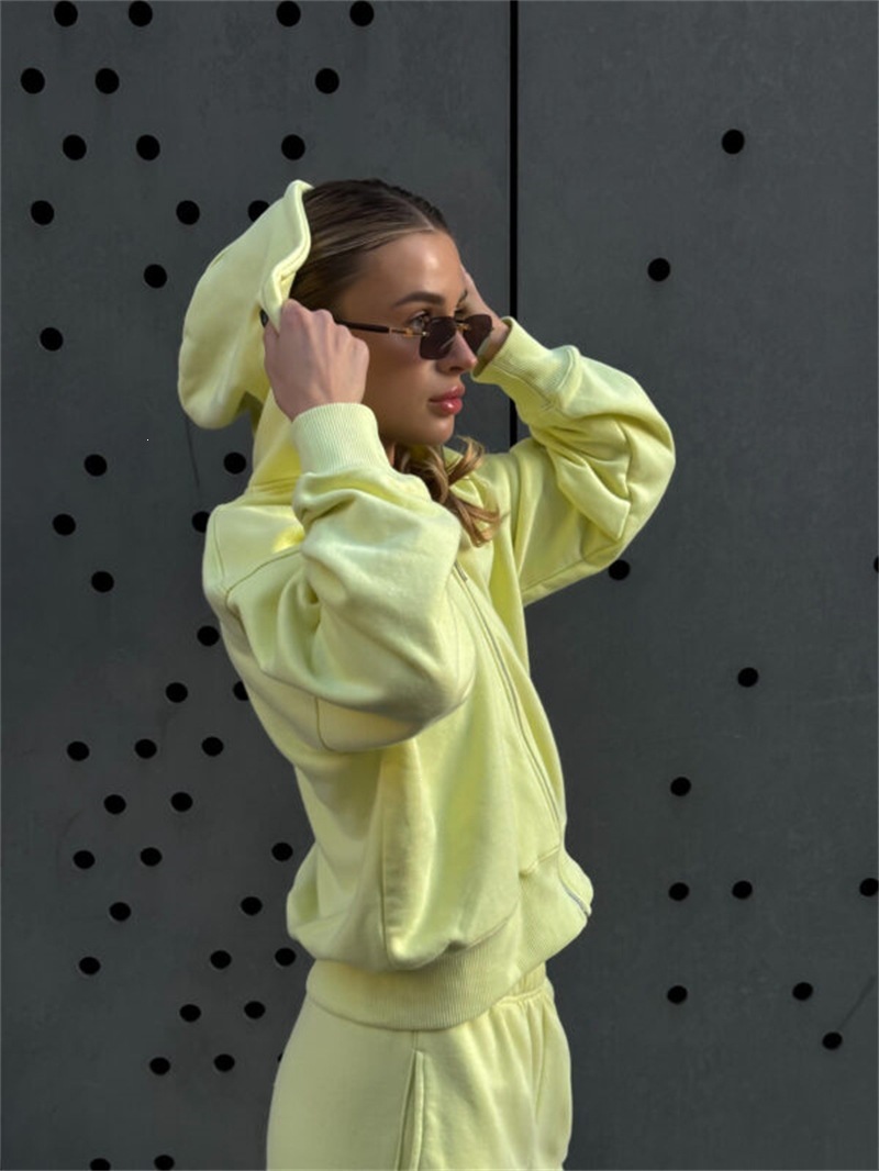 Women's Zip-Up Hooded Track Jacket and Drawstring Pants Set