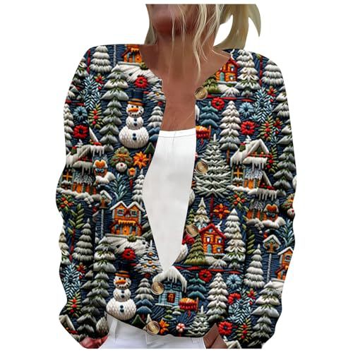 Women's Winter Cloud & Tree Print Button Cardigan Sweater