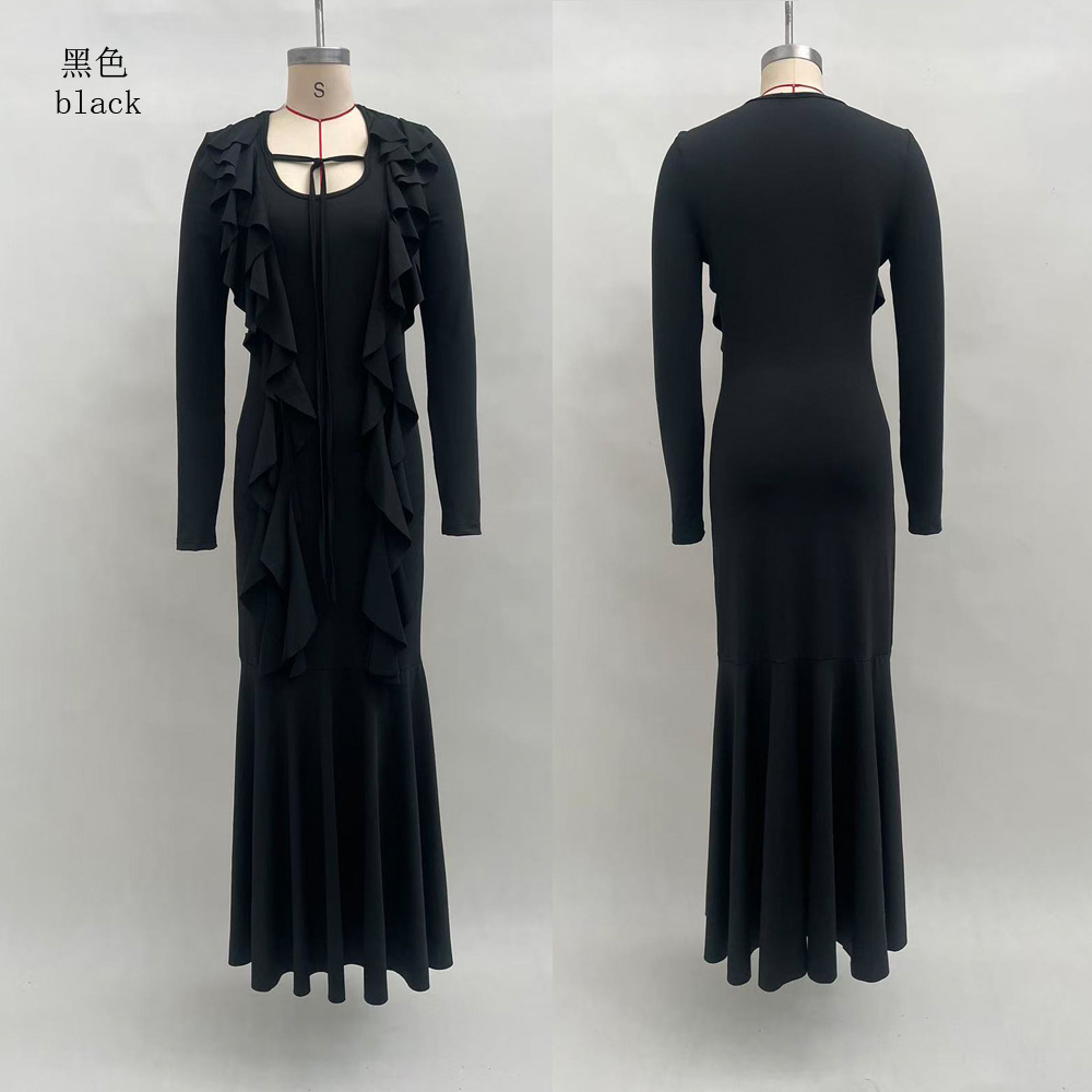 Women's Ruffle Long Sleeve Bodycon Mermaid Dress