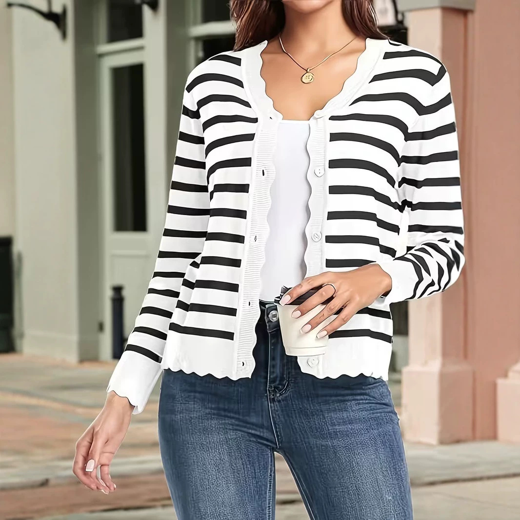 Women's Long Sleeve V-Neck Button-Up Knit Cardigan