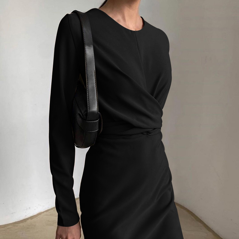 Women's Long Sleeve French Vintage Slim Fit Bodycon Midi Dress