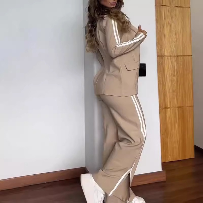 Women's Casual Lapel Blazer & Wide-Leg Pants Two-Piece Set