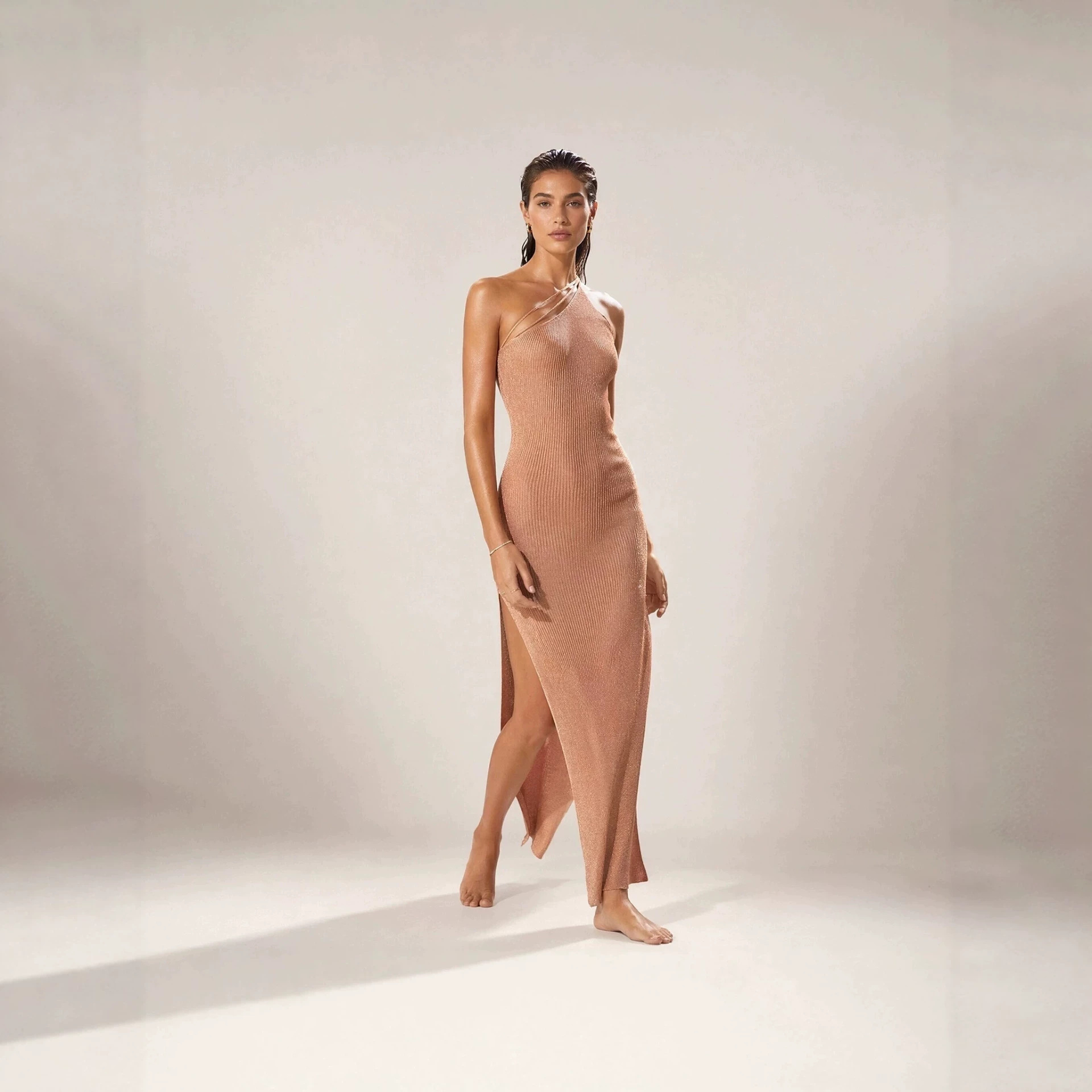Women's Solid Knit Beach Cover-Up Dress Sexy Sleeveless Bodycon Long