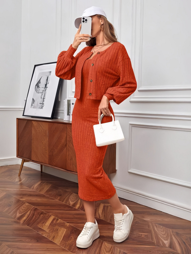 Women's Two-Piece Cardigan and Bodycon Dress Set