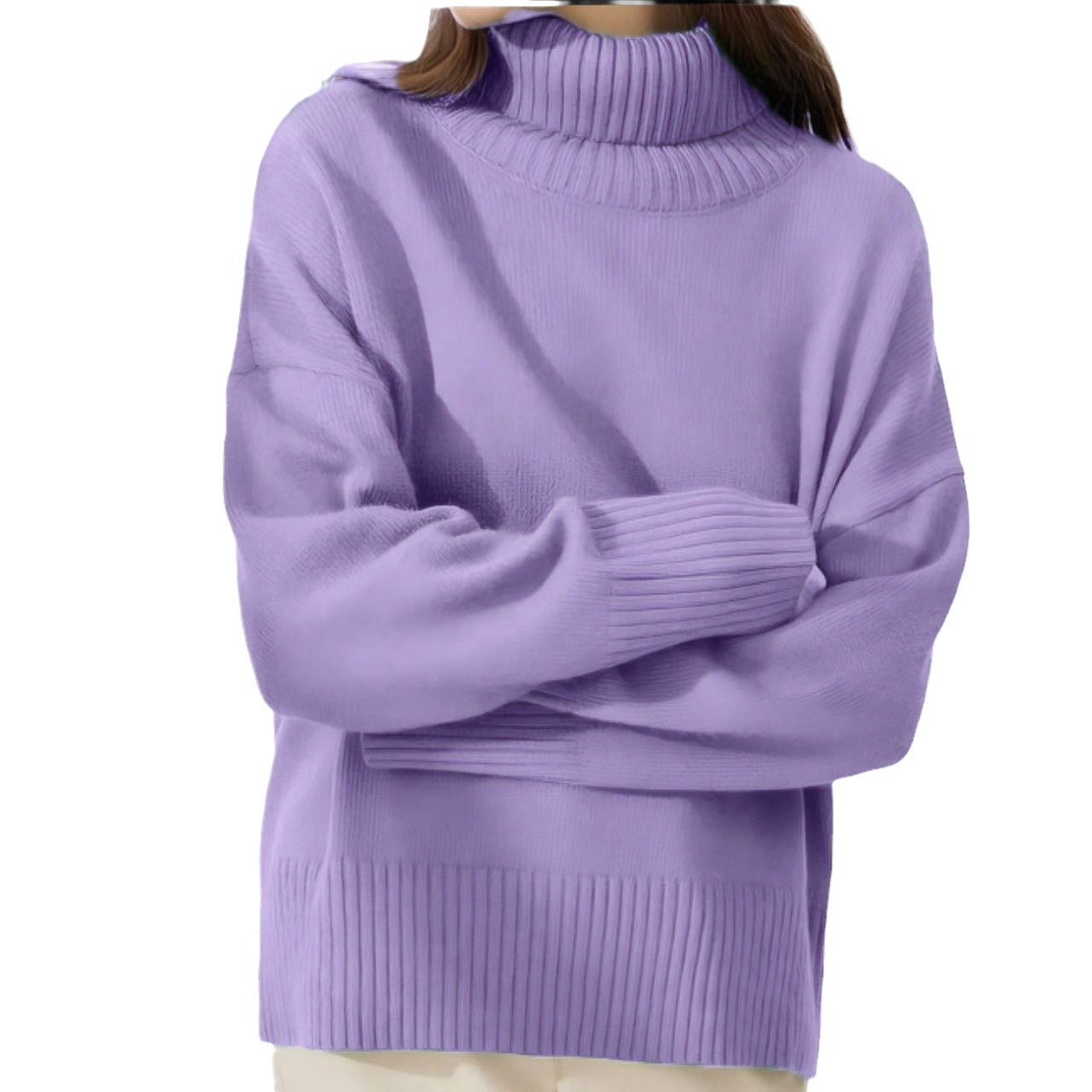 Soft High Turtleneck Solid Pullover Sweater