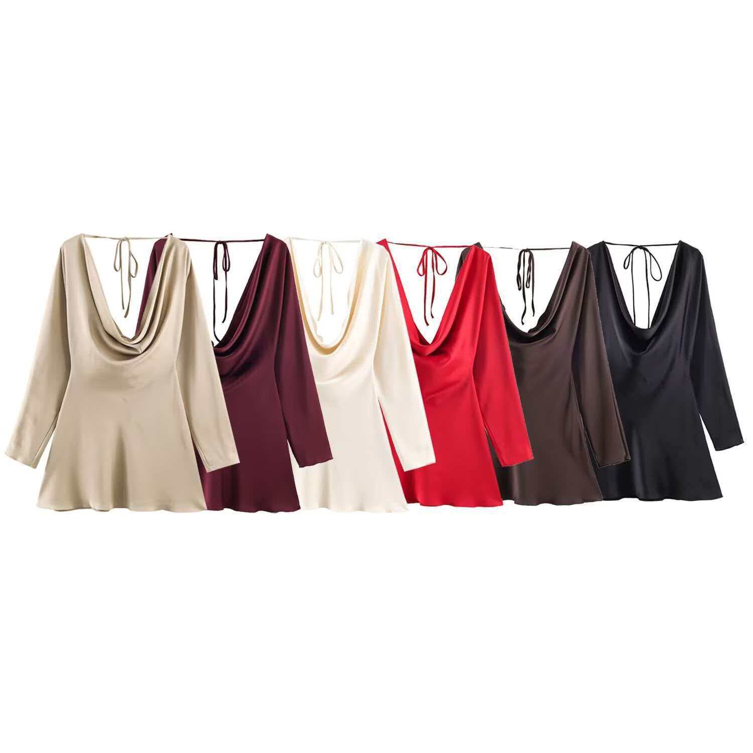 Women's Satin-Feel Draped Cowl Neck Bodycon Dress