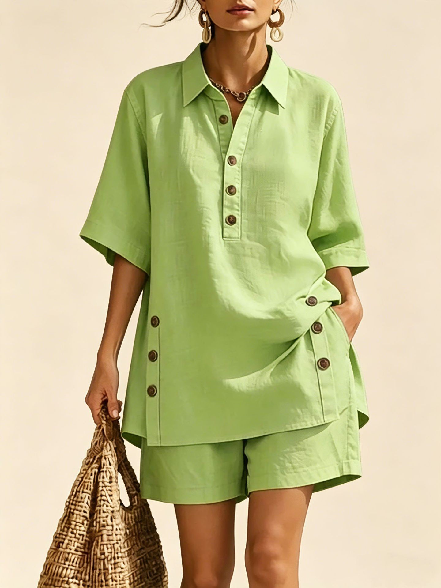 Women's Short Sleeve Shirt and Loose Pants Two-Piece Set