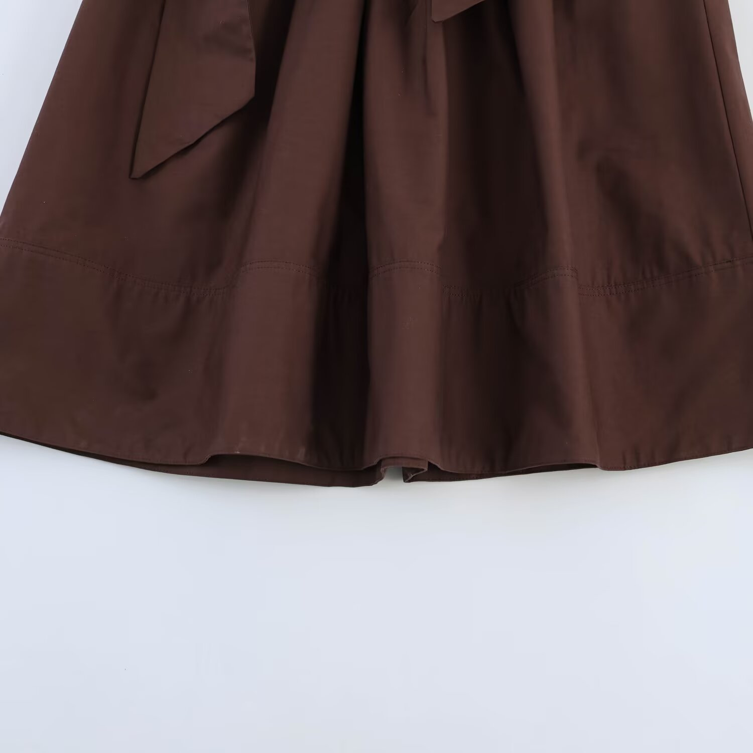 Women's Poplin Pleated Shirt Dress with Stand Collar Short Sleeve