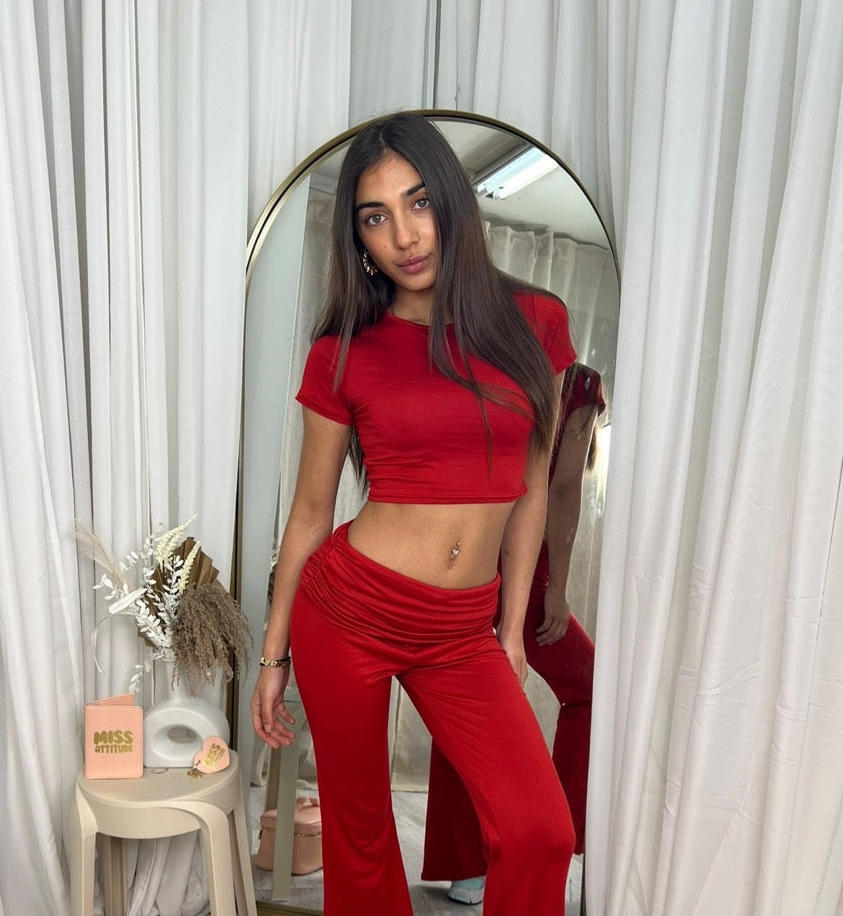 Women's Solid Color Short Sleeve Fitted Top and Long Pants Two-Piece Set
